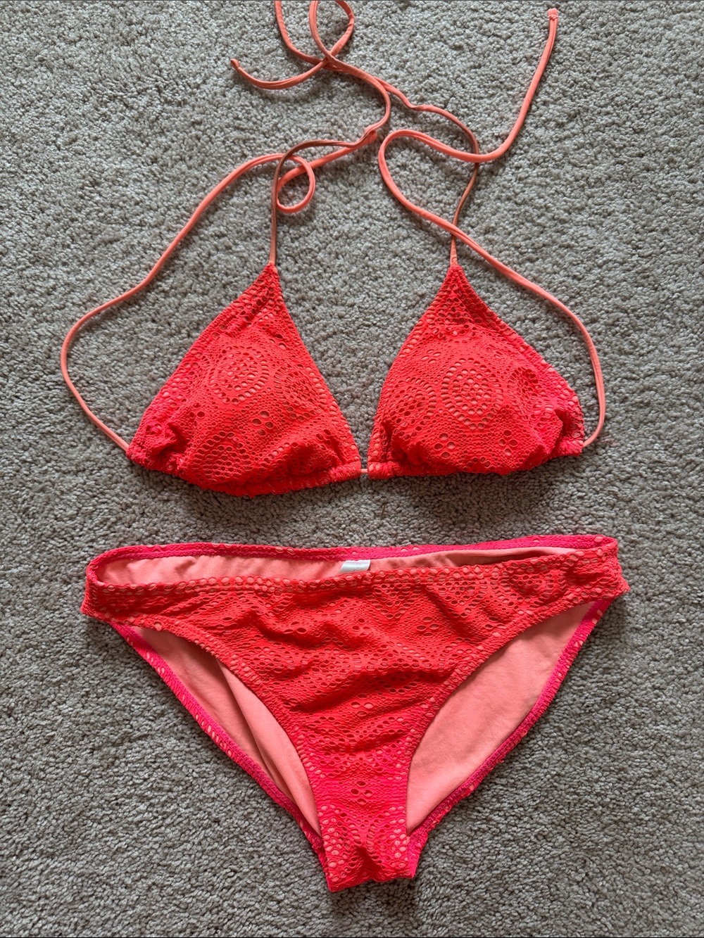 Coral Crochet Triangle Bikini